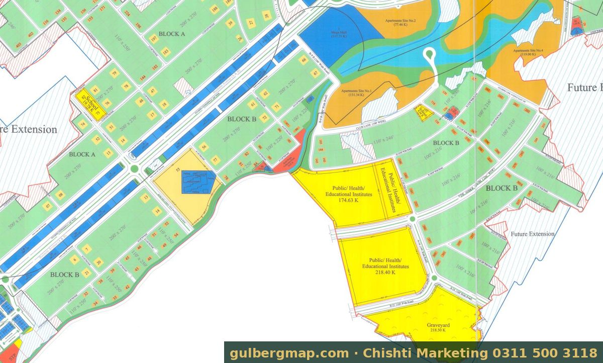 Gulberg Greens Block B on the IBECHS layout plan – crop used by the Chishti Marketing plot finder