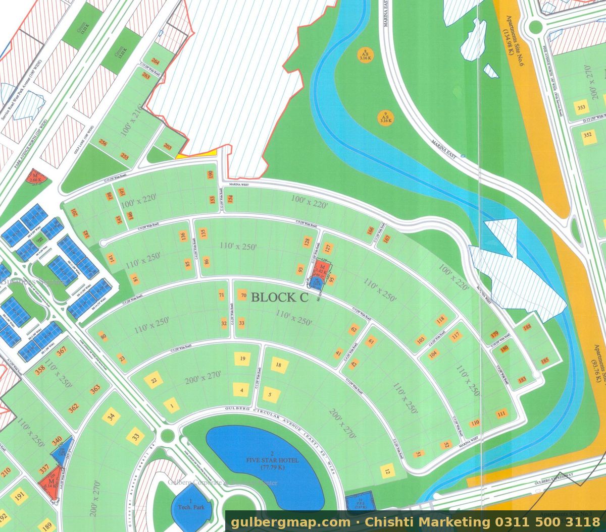 Gulberg Greens Block C on the IBECHS layout plan – crop used by the Chishti Marketing plot finder