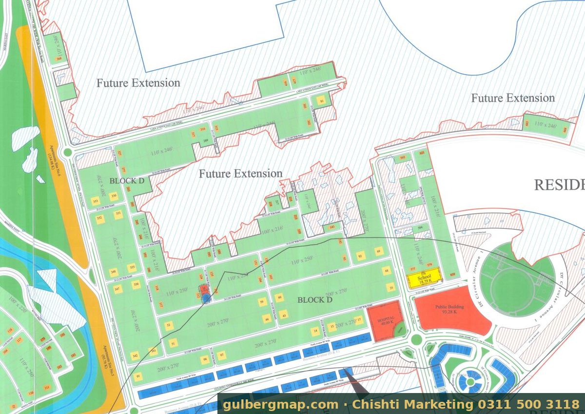 Gulberg Greens Block D on the IBECHS layout plan – crop used by the Chishti Marketing plot finder