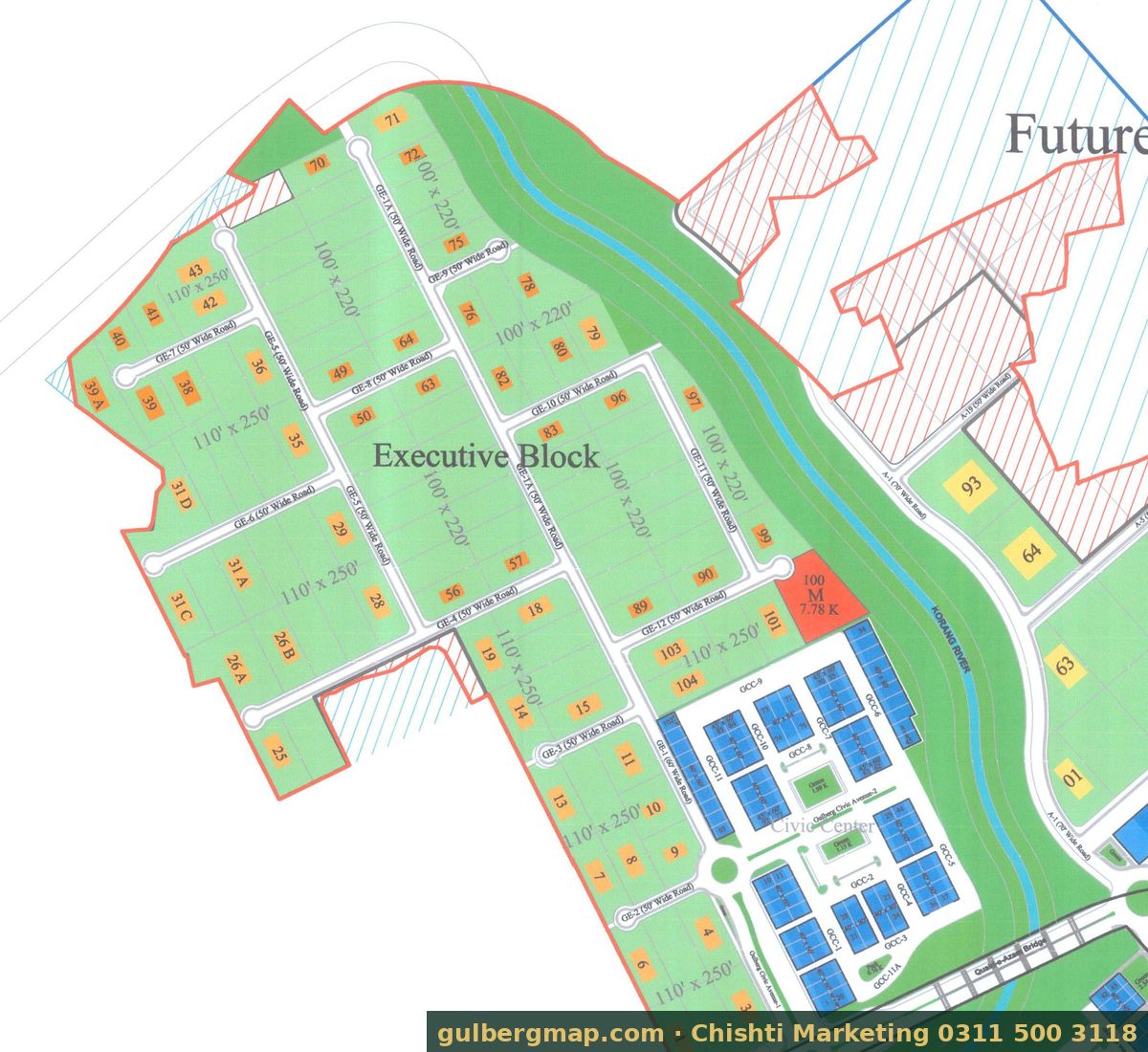 Gulberg Greens Executive Block on the IBECHS layout plan – crop used by the Chishti Marketing plot finder