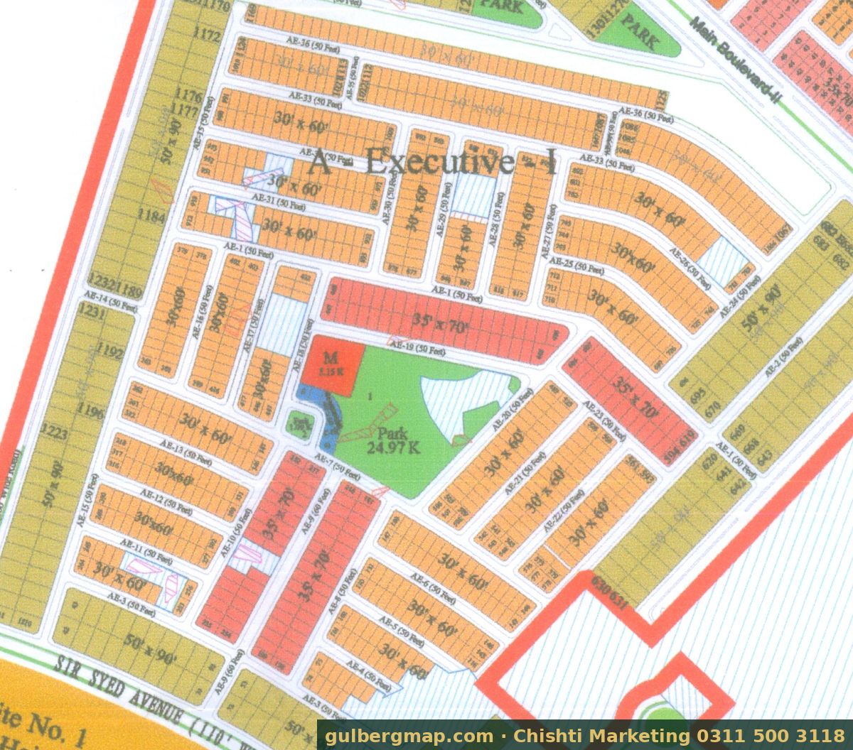 Gulberg Residencia A-Executive I on the IBECHS layout plan – crop used by the Chishti Marketing plot finder