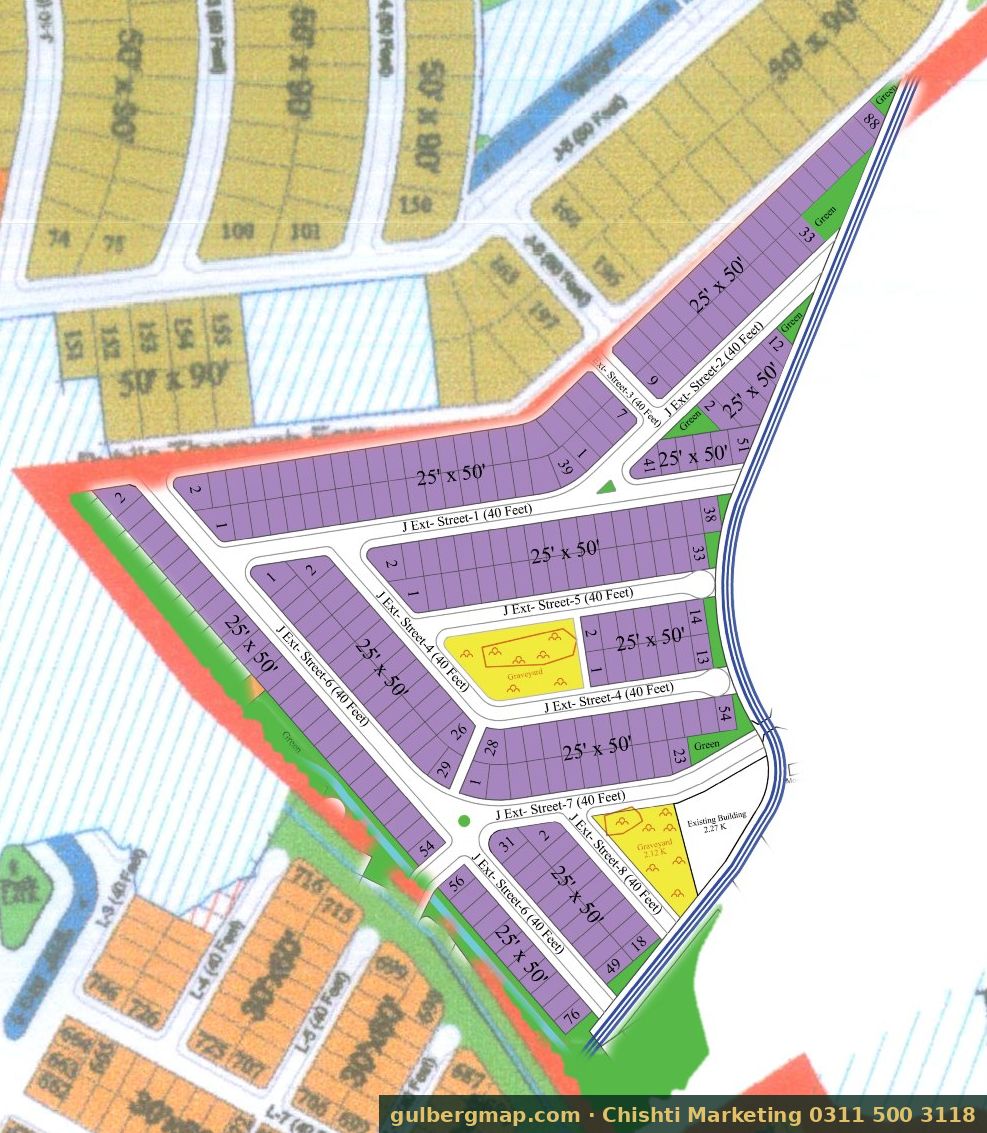 Gulberg Residencia Block J Extension on the IBECHS layout plan – crop used by the Chishti Marketing plot finder