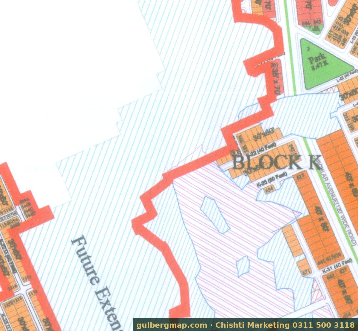 Gulberg Residencia Block K on the IBECHS layout plan – crop used by the Chishti Marketing plot finder