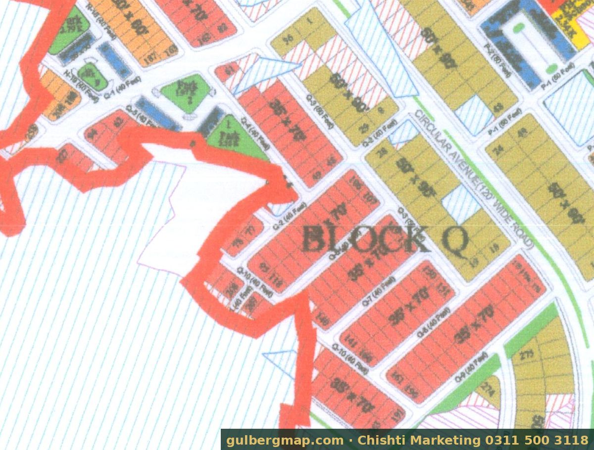 Gulberg Residencia Block Q on the IBECHS layout plan – crop used by the Chishti Marketing plot finder